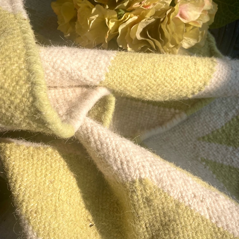 One Kings Lane pair wool accent throw rugs zigzag pale green cream